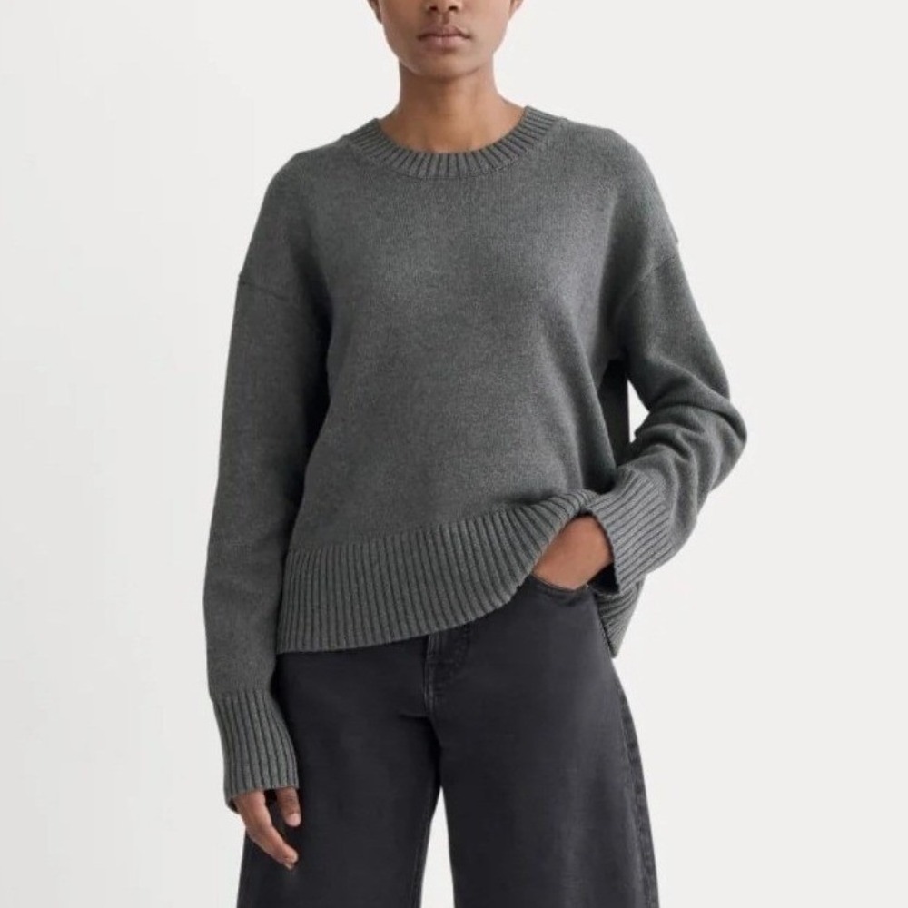 Everlane The Boxy Sweater in Everyday Cotton Grey Organic Knit Size L